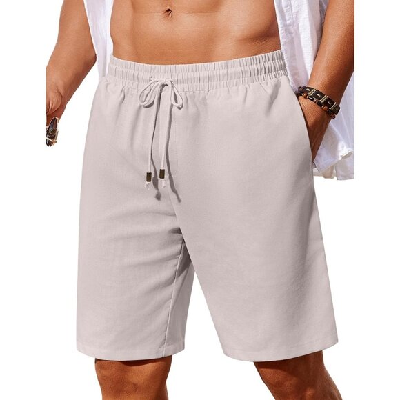 Men's Casual Drawstring Shorts Lightweight Elastic Waist Summer Beachwear Linen - Picture 1 of 5